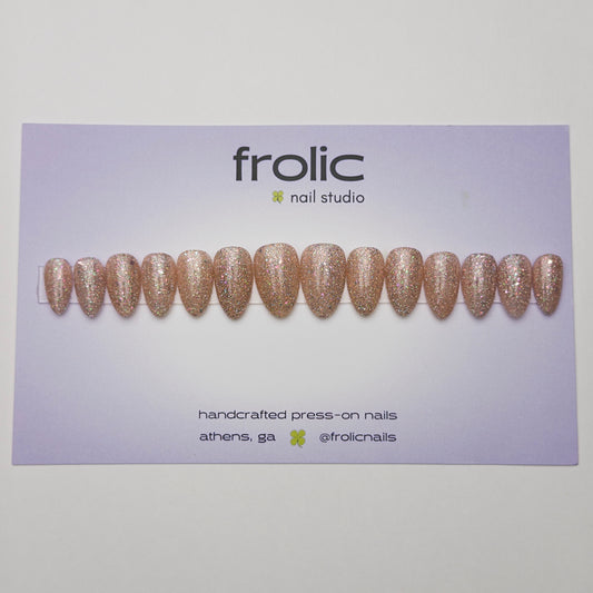 14-Nail Set: peach sparkle flash ⚡︎ | short almond