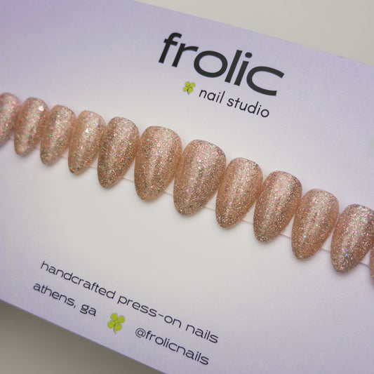 14-Nail Set: peach sparkle flash ⚡︎ | short almond